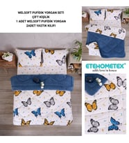 ETE HOMETEX ÇİFT KİŞİLİK LÜX WELSOFT YORGAN SETİ 195X215CM KELEBEK İNDİGO 8696474231942