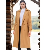 Dewberry Kadın %100 Polyester Trençkot Koyu Camel Z6737 Günlük Dış Giyim, Katmanlı Kombin, Seyahat Gardırobu