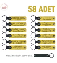 Sarı & Siyah, Tatilde Tanışılan Arkadaşlara Ortak Hediye, 58’li Set, Kişisel Mesajlı Deri Anahtarlık