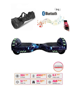 Elektrikli Kaykay Hoverboard Full Ledli Bluetooth Hoparlörlü 6.5 Inch Çanta Hediyeli D12