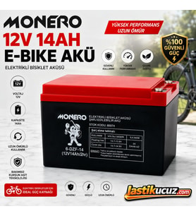 MONERO 12V-14 AMPER YATIK E-BIKE AKÜ- YENİ TARİHLİ Ebatlar: 150x101x99mm