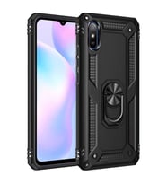 Xiaomi Redmi 9A Kılıf Metal Solid Yüzüklü Standlı Military Ring SRS (Siyah)