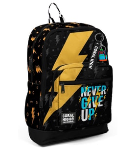 Coral High Erkek Çocuk Siyah Sarı Never Give Up Baskılı İlkokul Sırt Çantası (Dört Bölme) 33220