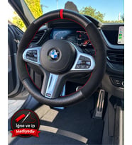 BMW X6 F16 Dikme Direksiyon Kılıfı Alcantara Süet Mat Karbon Kırmızı Yüzük ve Dikiş 2014-2019