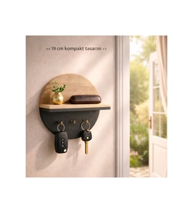 Formea Modern Gold Mini Kancalı Ahşap Çift Renk Duvar Rafı, Dekoru Ve Anahtarlık( 16 cm)