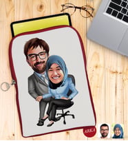 BK Gift Kişiye Özel Sevgililer Karikatürlü Taşınabilir Koruyucu Tablet Kılıfı & Organizer Çanta - Kırmızı-59