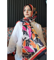 Yaprak Desen Kırmızı Soft Pamuk Şal (Standart)