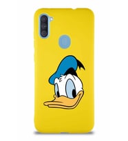 Samsung Galaxy M11 Soft Premier Kapak Donald Duck-B Tasarımlı Silikon Kılıf - Sarı (Şeffaf)