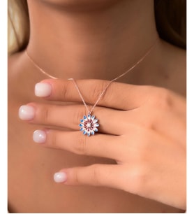Papatya Silver 925 Ayar Gümüş Rose Kaplama Mavi Mineli Papatya Kadın Kolye