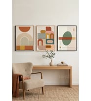 Modern Geometrik Soyut Tasarım 3’lü Ahşap Çerçeveli Tablo Seti