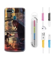 Oppo A5S A15 A16 A54 A55 A73 A74 Kılıf Kablo Koruma Spiral Silikon Kız ve Kedi 1762