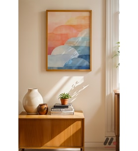Pastel Bulut Soyut, Ahşap Çerçeveli Duvar Tablosu - Modern Ev Dekorasyonu