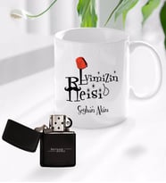 BK Gift Kişiye Özel Babalar Günü Hediyesi Evimizin Reisi Tasarımlı Kupa Bardak ve Benzinli Çakmak Seti-1 (Model 1)