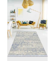 Mavi Vintage Dokuma Pamuk Tabanlı Kaymaz Kilim KLM345