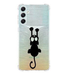 Samsung Galaxy A34 Uyumlu Köşe Korumalı Antişok Kapak Çizgi Kedi (Siyah) Tasarımlı Şeffaf Kılıf