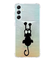 Samsung Galaxy A34 Uyumlu Köşe Korumalı Antişok Kapak Çizgi Kedi (Siyah) Tasarımlı Şeffaf Kılıf
