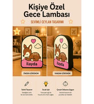 Kişiye Özel İsimli Sevimli Uyuyan Ceylan Gece Lambası Sıcak Işıklı Çocuk ve Bebek Odası Dekoru