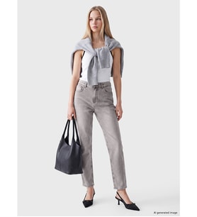 LCW Jeans Gri Mom Fit Kadın Jean Pantolon
