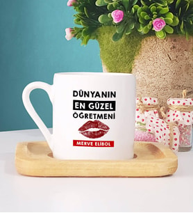 Dünyanın En Güzel Öğretmeni Türk Kahvesi Fincanı Ahşap Altlıklı