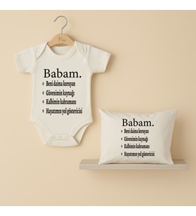 Pia Baby B23 %100 Pamuk BABAM Yazılı Bebek Body Ve Yastık Kılıfı (Ekru)