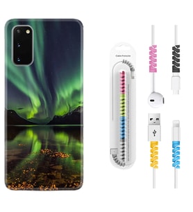 Samsung A02S A03S A10 A12 A13 A21S A22 Kılıf Kablo Koruma Spiral Silikon Kuzey Işıkları 1327