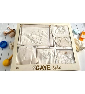 UNİSEX 0-3 AY BEBEK GAYE ORGANİK PAMUK  FİL NAKIŞLI 10 LU SET