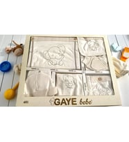 UNİSEX 0-3 AY BEBEK GAYE ORGANİK PAMUK  FİL NAKIŞLI 10 LU SET (Krem)