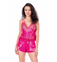 Primoda Fuşya Saten Babydoll Şort Takımı 9127