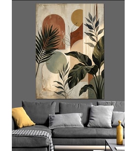 Pastel Tonlarda Modern Bitki Kolajı Dekoratif Kanvas - Mdf Ahşap Tablo