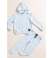 2'li Kapişonlu Mavi Waffle Sweat Jogger Alt Üst Takım