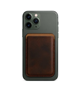 iPhone 11 Pro Max Heritage Hakiki Deri Cüzdan Magsafe Vintage Kahverengi