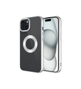 Apple iPhone 15 Plus Uyumlu Kılıf Tek Kamera Çerçeveli Logo Gösteren Zore Omega Kapak (Gümüş)