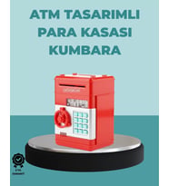Şifreli Kırmızı ATM Tasarımlı Çelik Kasa Görünümlü Kumbara