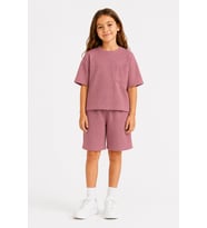 Monox Unisex 5-12 Yaş Petek Dokulu Oversize Yazlık Şort Tişört Takım