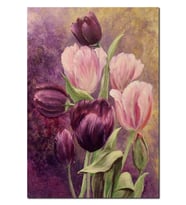 Ahşap Tablo Mor Ve Pembe Laleler (50x70 Cm Boyut)