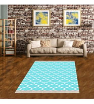 Geometrik Karo Desenli Dijital Baskı Yıkanabilir Kaymaz Taban Modern Salon Halısı ve Yolluk(Turkuaz)