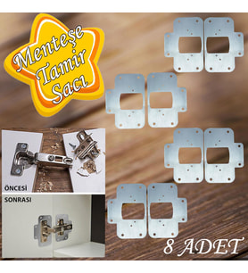 Dolap Kapak Taş Menteşe Tamir Sacı Pratik Onarım Kiti Krom Metal Yuva Tablası 6.5 x 9 cm (8 ADET)