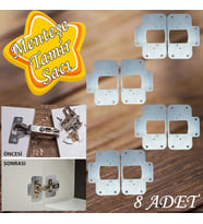 Dolap Kapak Taş Menteşe Tamir Sacı Pratik Onarım Kiti Krom Metal Yuva Tablası 6.5 x 9 cm (8 ADET)