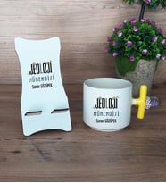 Jeoloji Mühendisi Hediye Sepeti Kupa Bardak T Kulplu ve Ahşap Telefon Standı Mühendisler Günü Hediyesi (Model 5)
