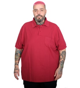 Mode XL Battal Beden Erkek Tshirt Polo Yaka Cepli Klasik Pike 20552 Bordo