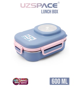 Uzspace 600 ML Çorba Kaseli-Çelik Kaşık Çatallı Paslanmaz Çelik Bento Lunch Box Yeni Nesil Sefer Tası-FFLBOX8021600 (Lacivert)