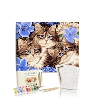 Sayılarla Boyama Seti 40 x 50 cm Tuval Şasesine Gerili Boncuk Kediler