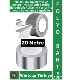 #FolyoBant Su Isıya Dayanıklı Soba Boru Tamir Yama Güçlü Alüminyum Yanmaz Folyo Bant 20 Metre 5 Adet