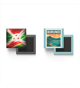 Buzdolap Magnetleri - Burundi Bayrağı ve Gitega Posta Pulu Tema - 2'li Set Magneti