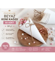Premium Beyaz Koni Kağıdı 50 Adet İpli Hediyelik İkram ve Şeker Sunum Külahı
