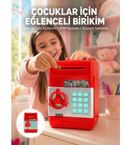 Şifreli Kırmızı Atm Tasarımlı Çelik Kasa Görünümlü Kumbara