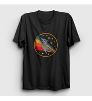Presmono Unisex Siyah Space Scottish Fold Kedi T-Shirt 290633tt