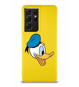Samsung Galaxy S21 Ultra Soft Premier Kapak Donald Duck-F Tasarımlı Silikon Kılıf - Sarı (Şeffaf)