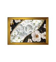 Soyut Beyaz Çiçekler Motifli Kanvas Tablo 50 x 70 cm Gold Çerçeve