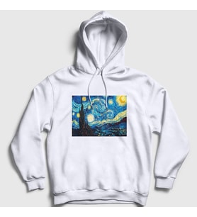 Presmono Unisex Beyaz Starry Night Art Painter Vincent Van Gogh Kapüşonlu Sweatshirt 303217tt